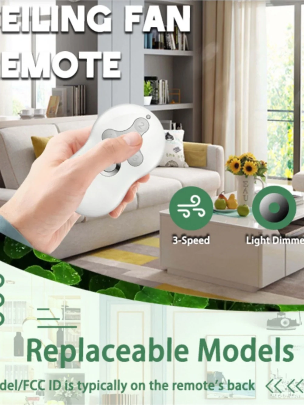 New Model RC-5T1 3-Speed Ceiling Fan Remote Control & Light Dimmer Replacement